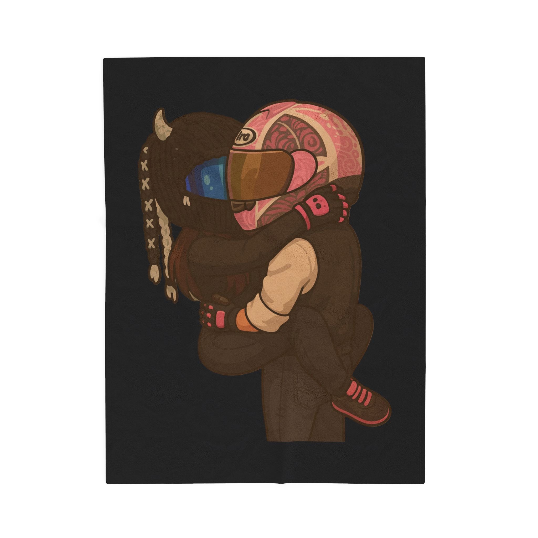 Biker Couple Embrace Velveteen Plush Blanket — Romantic Motorcycle Hug Throw