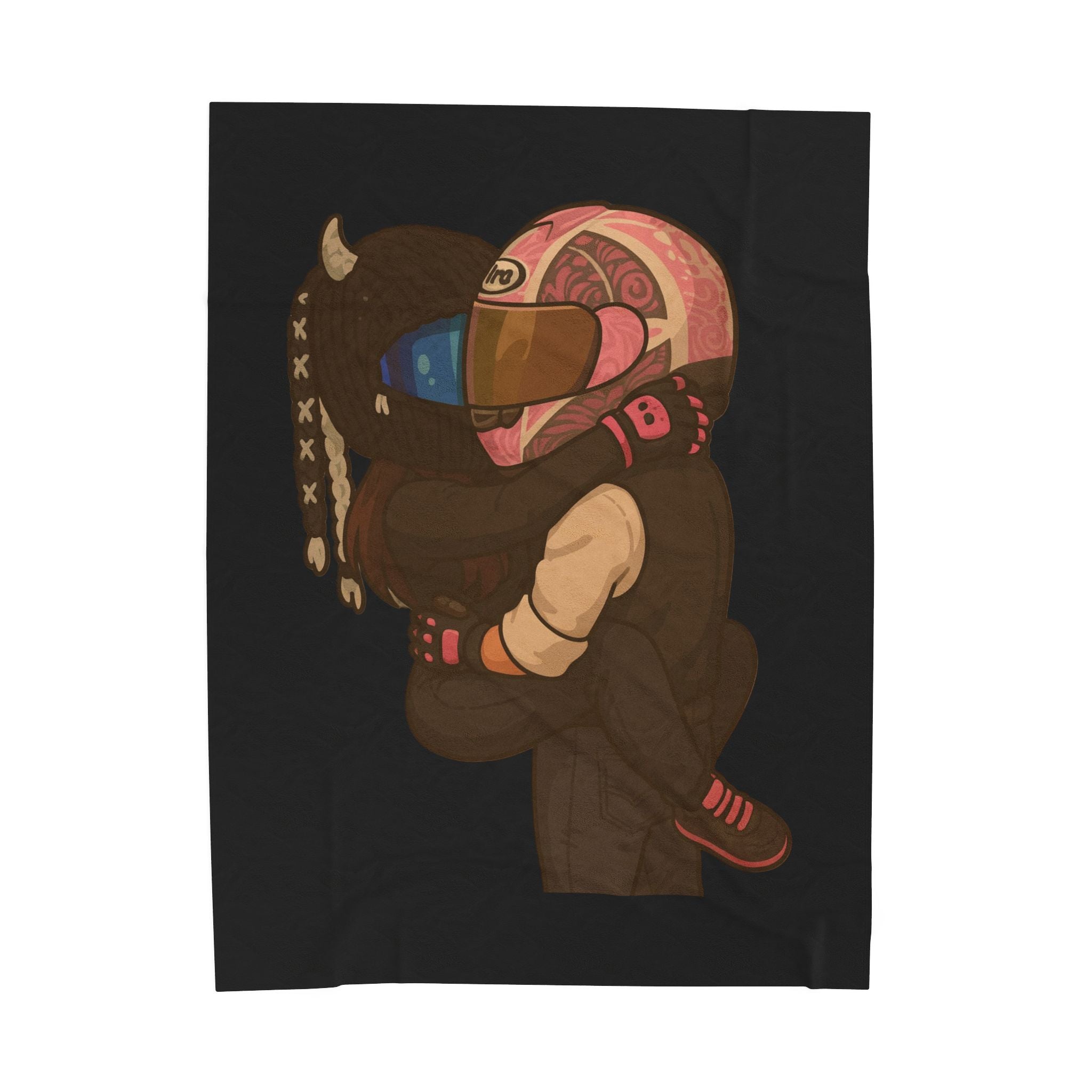 Biker Couple Embrace Velveteen Plush Blanket — Romantic Motorcycle Hug Throw