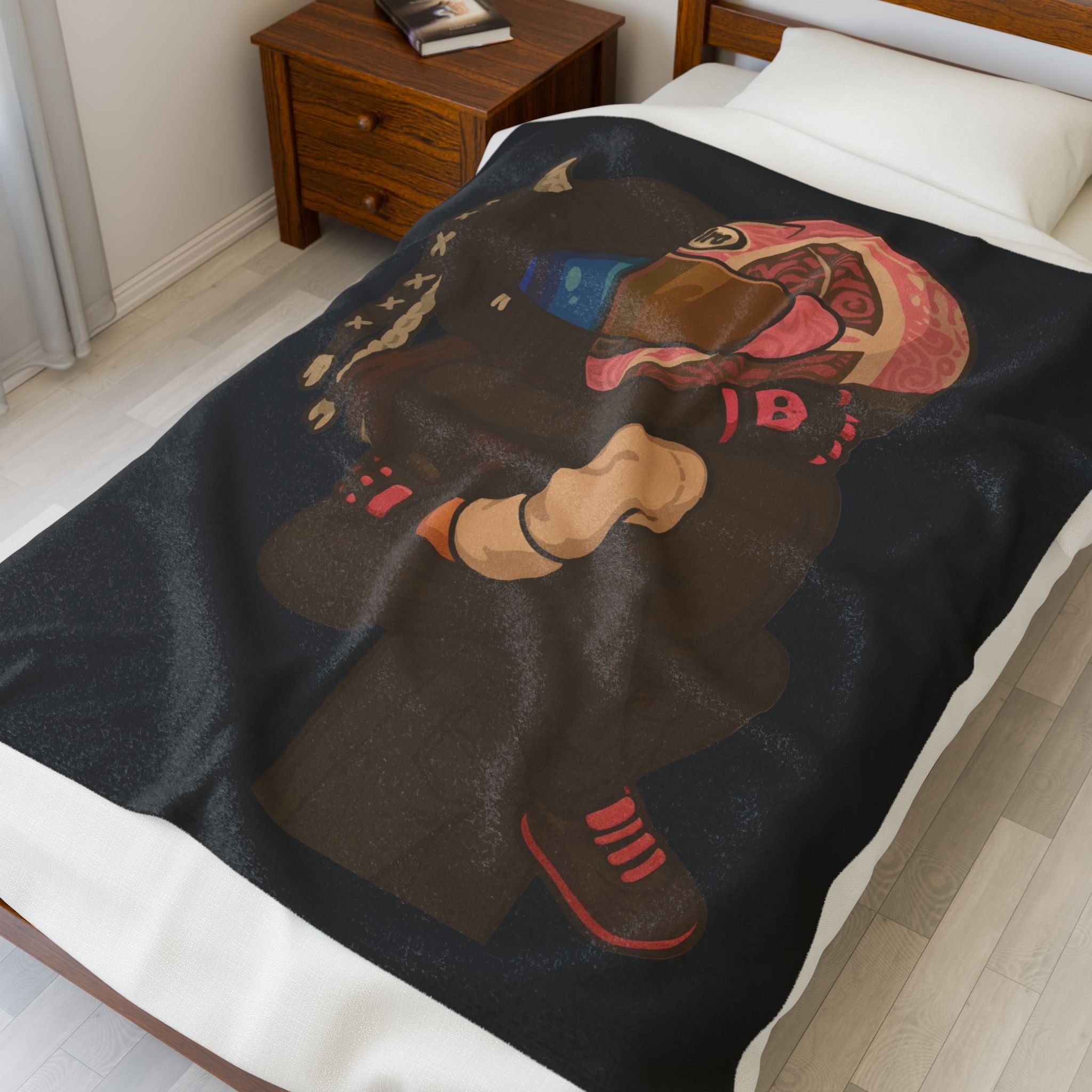 Biker Couple Embrace Velveteen Plush Blanket — Romantic Motorcycle Hug Throw